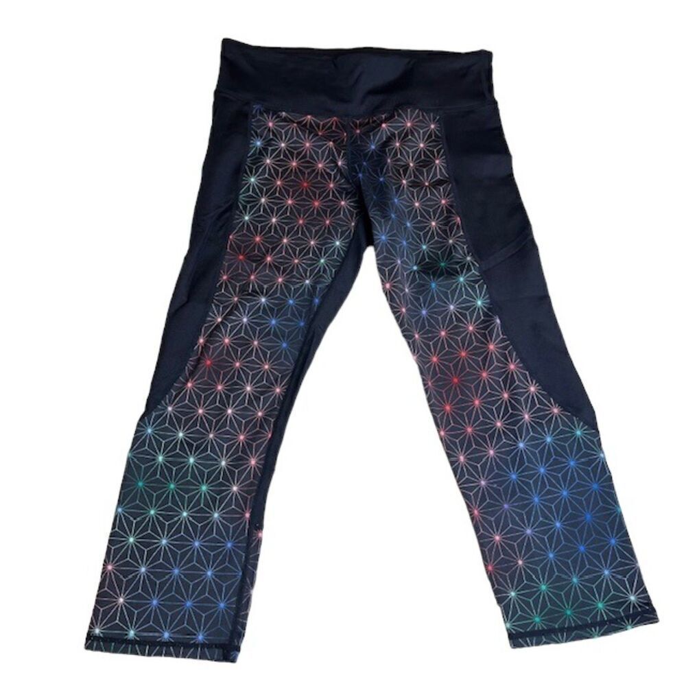 NIKIBIKI Sports Women's Leggings Black with Multicolor geo prism size Small
